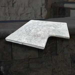 Trawertyn 3 cm Kamień brzegowy Silver Greige Ash | Obrzeża do basenu Bullnose narożnik