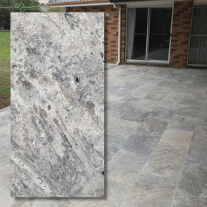 Travertin Silver Latte Greige Drumbed 40,6x61x3 cm