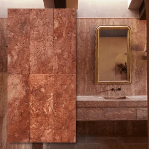 Travertin Růžový Dekorační kámen Bubenovaný 7,5x15x1 cm