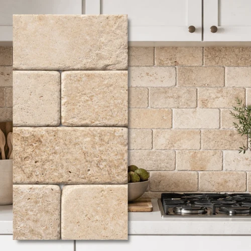 Kamień dekoracyjny trawertyn Light Bębnowany 7,5x15x1 cm