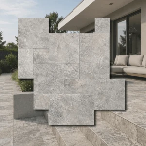 Travertin Silver, bubnovaný French Pattern 3 cm 1 sadu = 0,742m2 | Římská sada